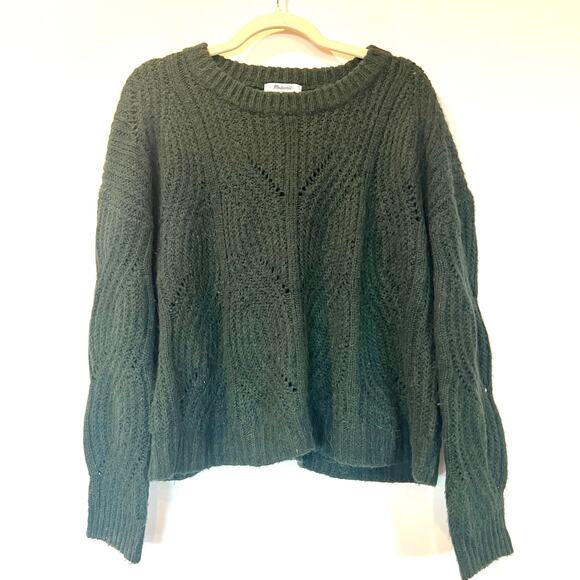 Madewell Everett Cable Knit Sweater Wool Alpace Blend Heather Pine Green Medium - Picture 1 of 7